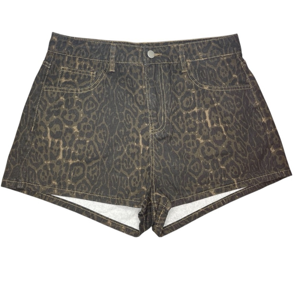 Dazy Leopard Print Denim Shorts